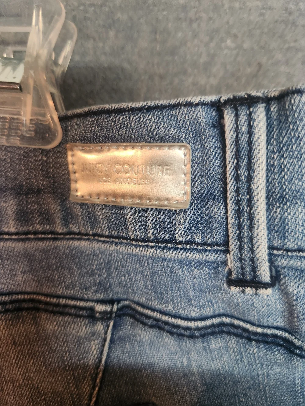 Juicy Couture Blue Women's Denim Shorts with Gold Glitter Patches #351